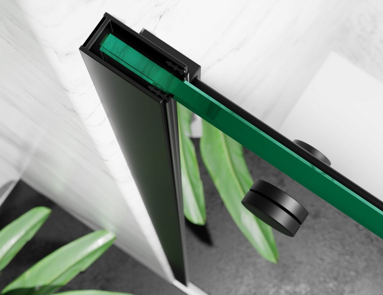 Kabina Prysznicowa Przesuwna Szkło EFEKT LUSTRA, okucia Czarny Mat zdjeicie 3 salon lazienek w Lodzi