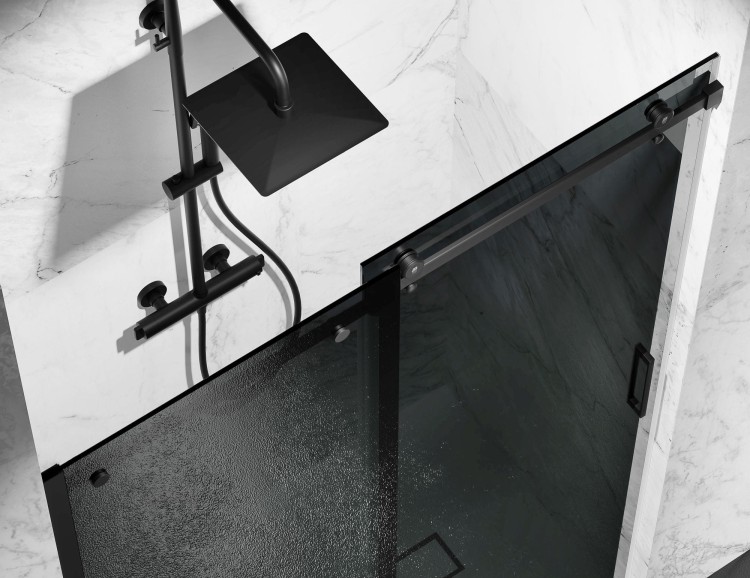 czarne-okucia-szkło-grafitowe-dymione-drzwi-prysznicowe-przesuwne-zdjecie-3  salon lazienek Lodz