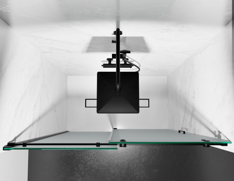 Drzwi Prysznicowe Przesuwne, Czarne Okucia, Szkło Mrożone Mleczne - widok z góry  salon lazienek Lodz