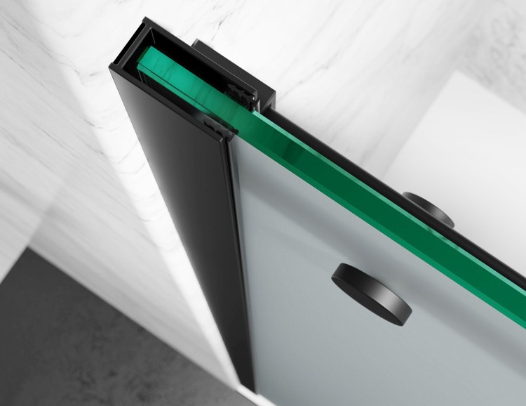 Drzwi Prysznicowe Przesuwne, Czarne Okucia, Szkło Mrożone Mleczne - listwa przyścienna  salon lazienek Lodz