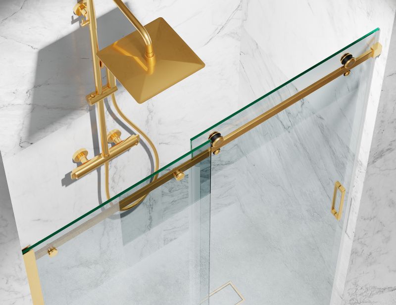 Drzwi Prysznicowe Przesuwne, Okucia Złoto Szczotkowane, Szkło Transparentne