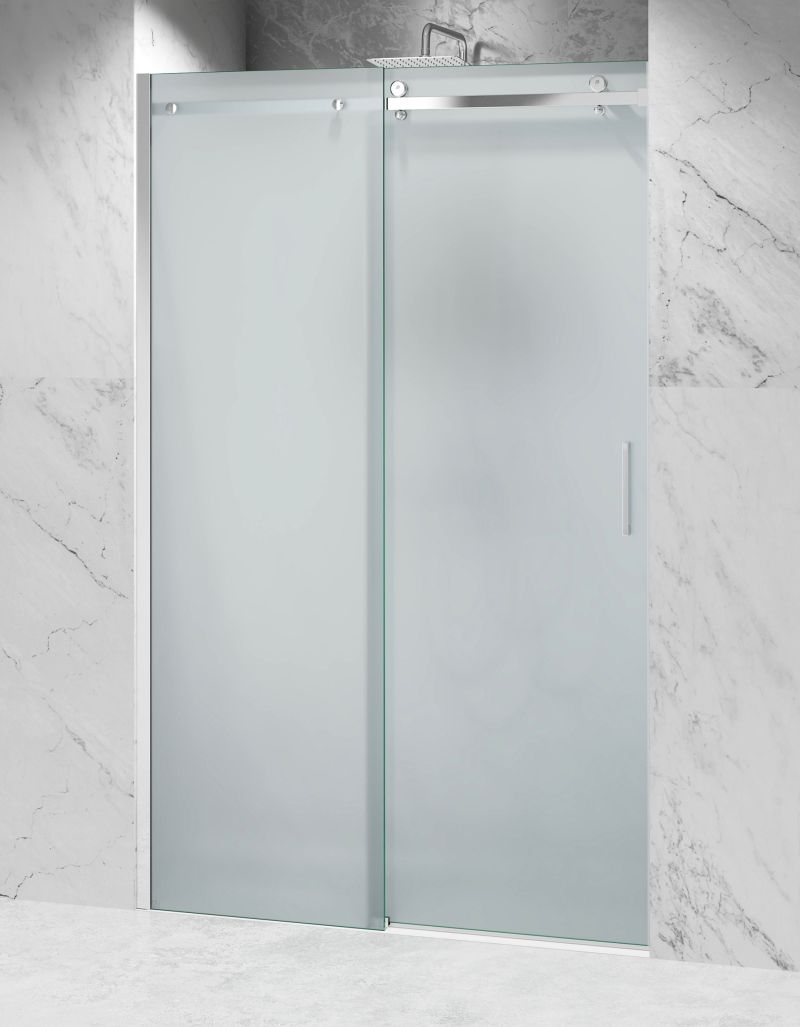 Drzwi Prysznicowe Przesuwne, Okucia Chrom Połysk, Szkło Mrożone Mleczne.