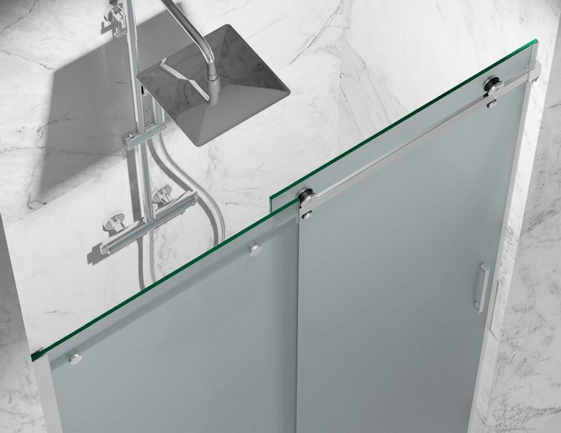 Drzwi Prysznicowe Przesuwne, Okucia Chrom Połysk, Szkło Mrożone Mleczne.