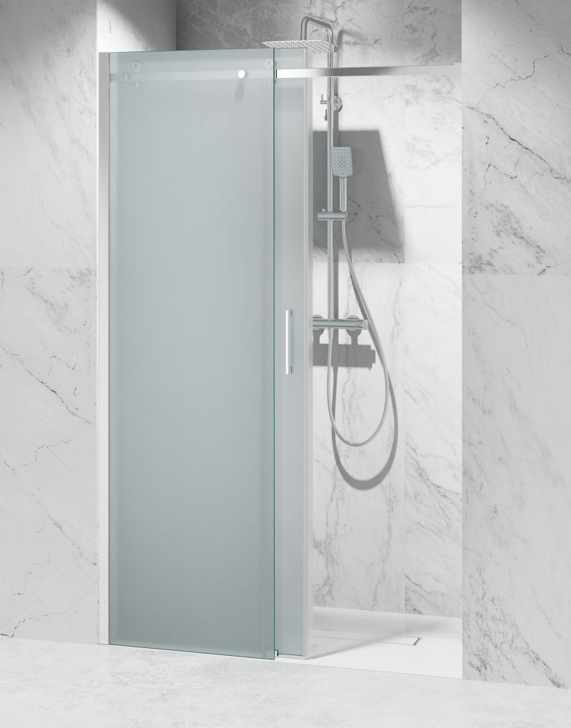 Drzwi Prysznicowe Przesuwne, Okucia Chrom Połysk, Szkło Mrożone Mleczne.