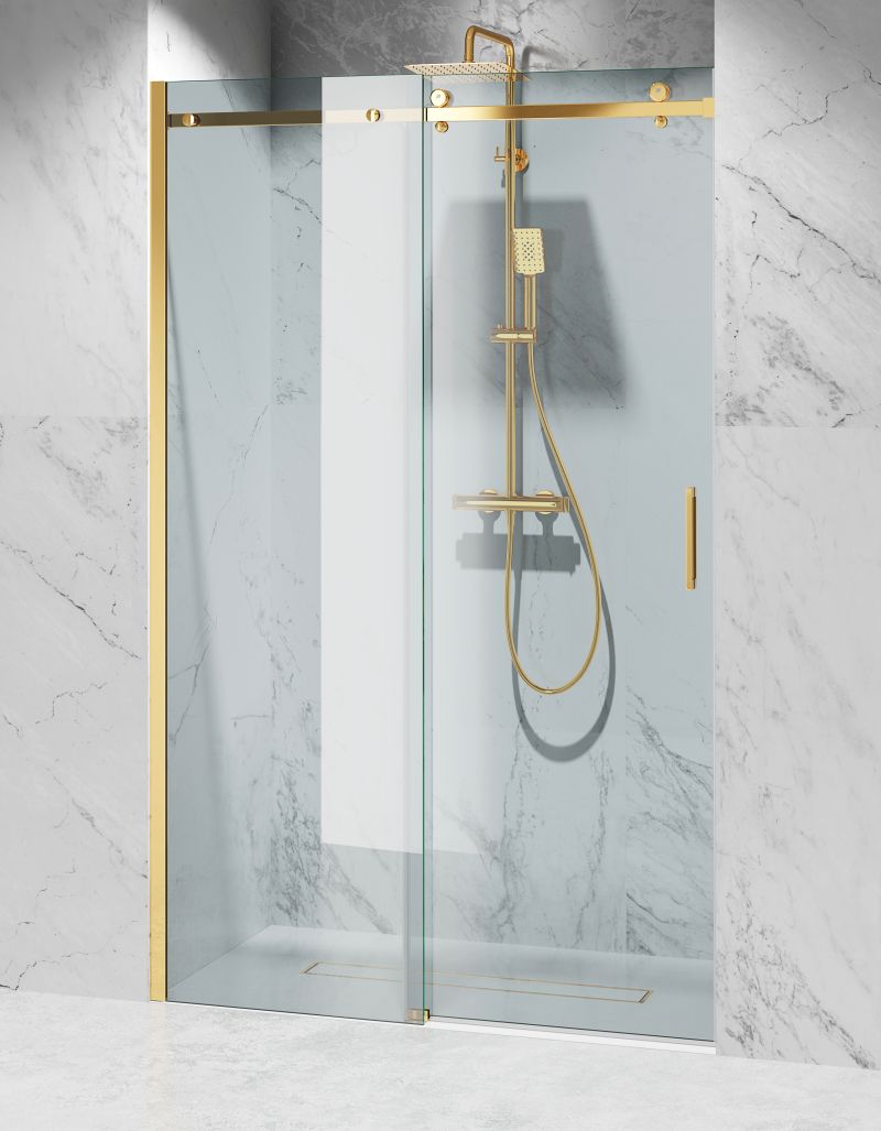 Drzwi Prysznicowe Przesuwne, Złotek Okucia Polerowane, Szkło Transparentne