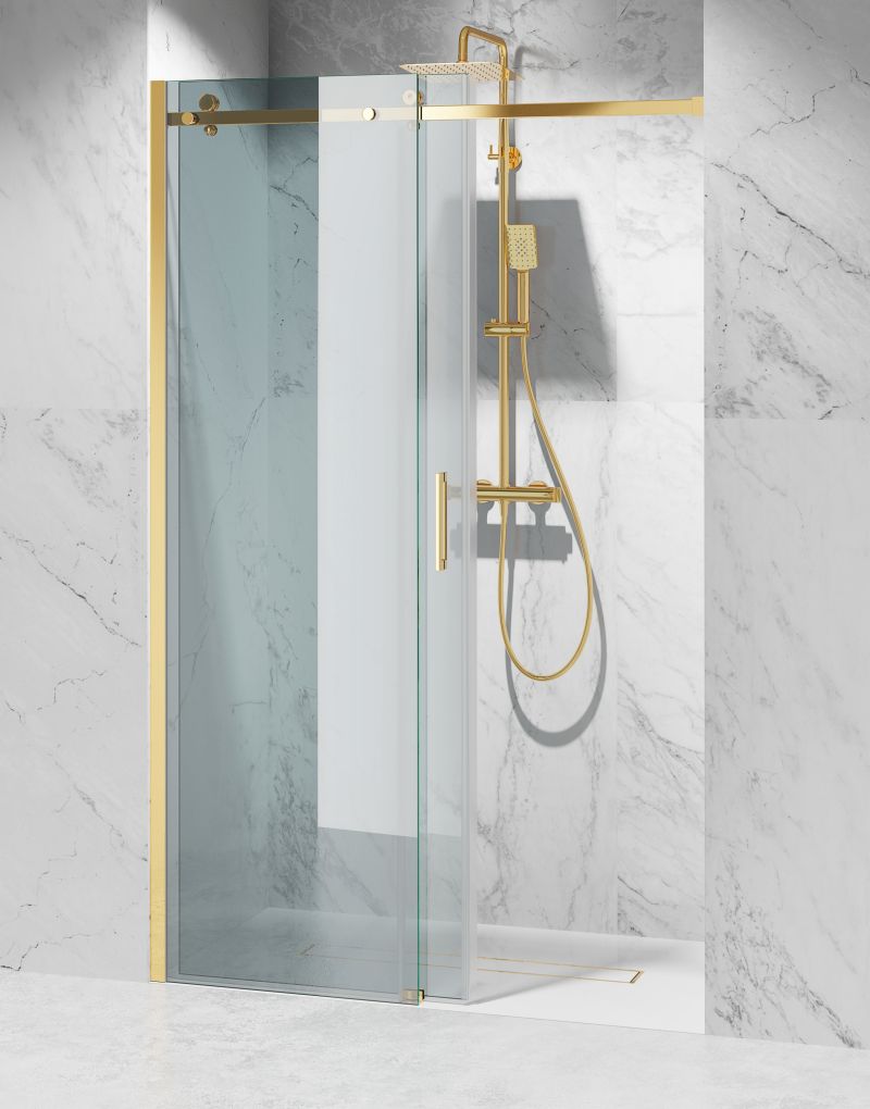 Drzwi Prysznicowe Przesuwne, Złotek Okucia Polerowane, Szkło Transparentne
