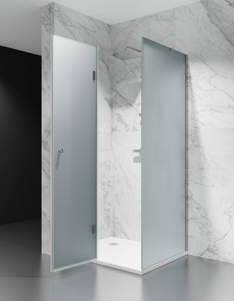 Kabina Prysznicowa Uchylna, Chromowane Okucia, Szkło Mrożone Mleczne