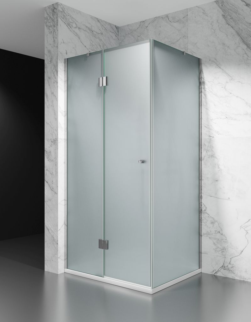 Kabina Prysznicowa Uchylna, Chromowane Okucia, Szkło Mrożone Mleczne