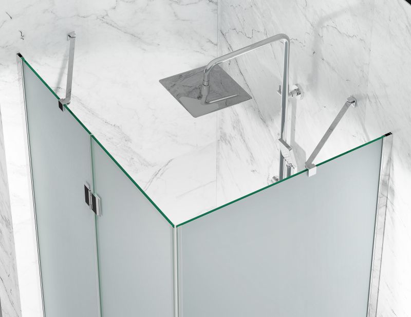 Kabina Prysznicowa Uchylna, Chromowane Okucia, Szkło Mrożone Mleczne